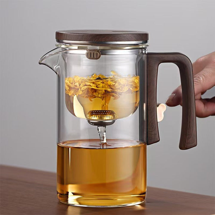 Artisan Glass Tea Set With Wooden Handle Pitcher And Serving Tray