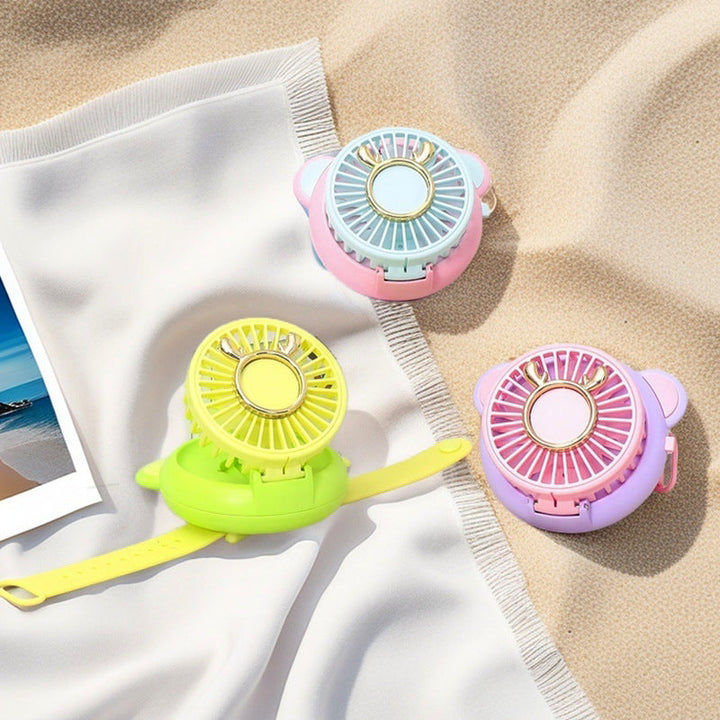 Ladies portable hand fan with integrated mirror and cute animal design Kalsten