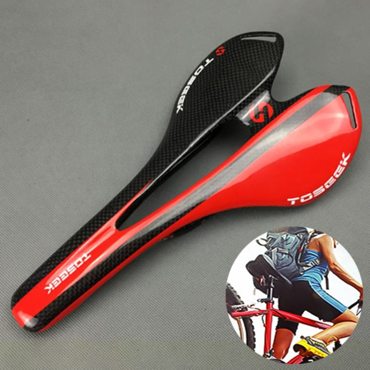 Kalsten | TOSEEK Road Bike Carbon Fiber Saddle Bicycle Hollow Saddle, 3K Texture + Lightweight (Red)