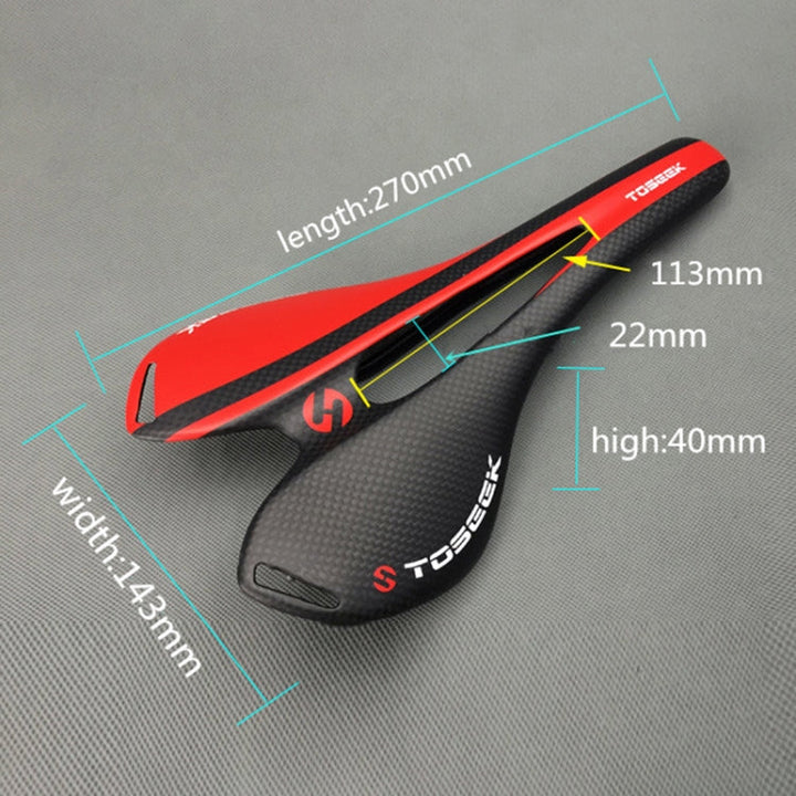 Kalsten | TOSEEK Road Bike Carbon Fiber Saddle Bicycle Hollow Saddle, 3K Texture + Lightweight (Red)