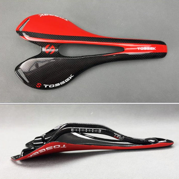 Kalsten | TOSEEK Road Bike Carbon Fiber Saddle Bicycle Hollow Saddle, 3K Texture + Lightweight (Red)