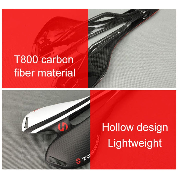 Kalsten | TOSEEK Road Bike Carbon Fiber Saddle Bicycle Hollow Saddle, 3K Texture + Lightweight (Red)
