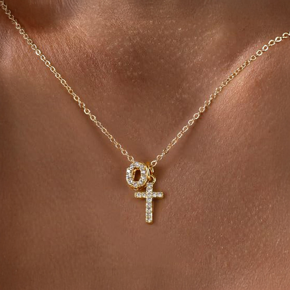 Kalsten | Dainty Diamond Initial & Cross Necklace