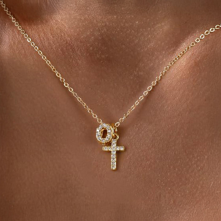 Kalsten | Dainty Diamond Initial & Cross Necklace