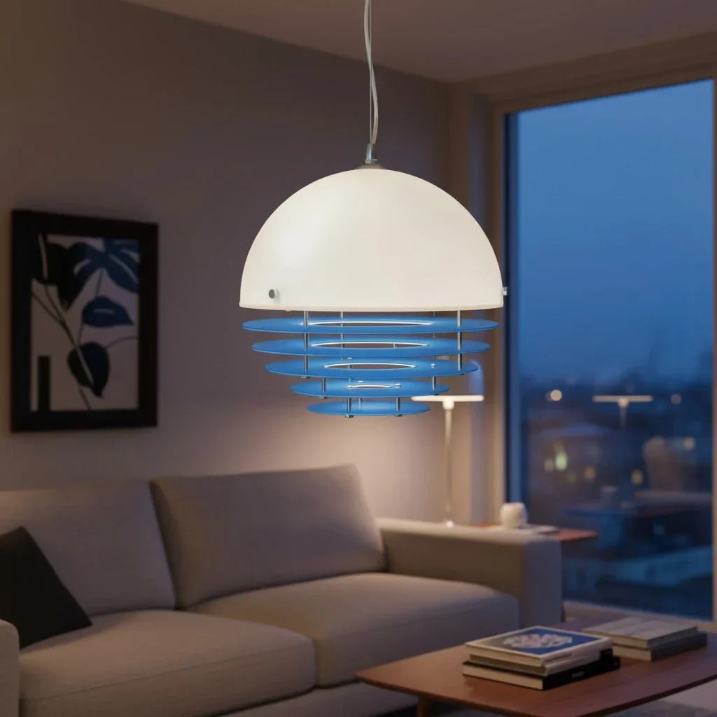 Pendant Light Glass Dome 12 in White Orange Klein Blue Dining Room Living Area Ambient Lighting Artistic Modern | Kalsten