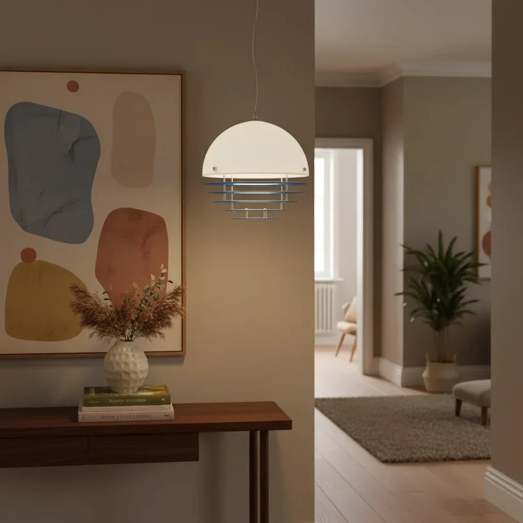 Pendant Light Glass Dome 12 in White Orange Klein Blue Dining Room Living Area Ambient Lighting Artistic Modern | Kalsten