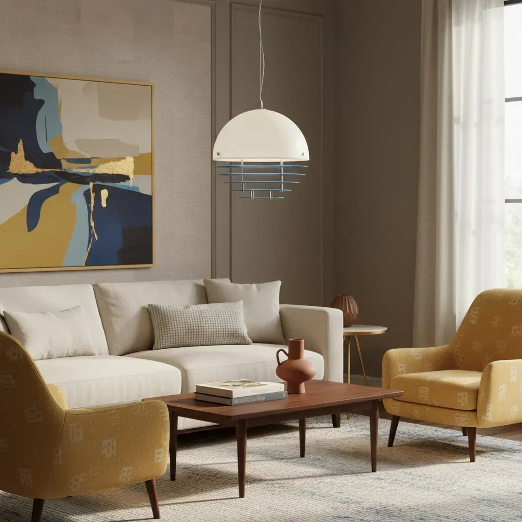 Pendant Light Glass Dome 12 in White Orange Klein Blue Dining Room Living Area Ambient Lighting Artistic Modern | Kalsten