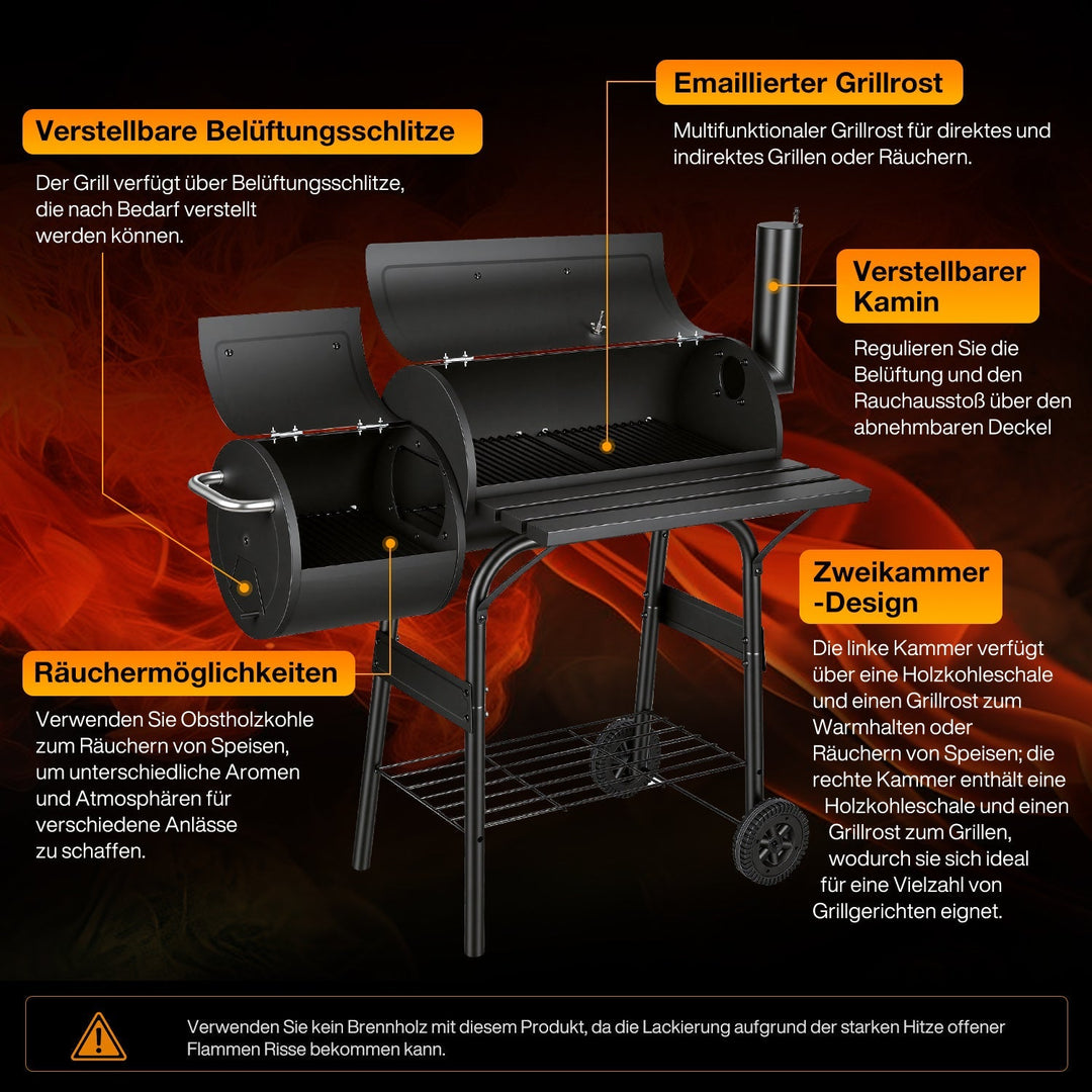 Offset Smoker Charcoal Grill with Side Firebox BBQ | Kalsten