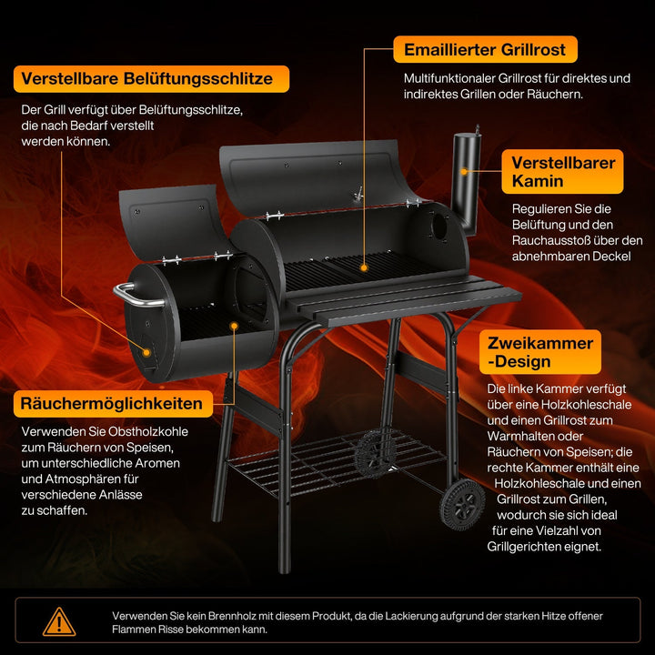Offset Smoker Charcoal Grill with Side Firebox BBQ | Kalsten