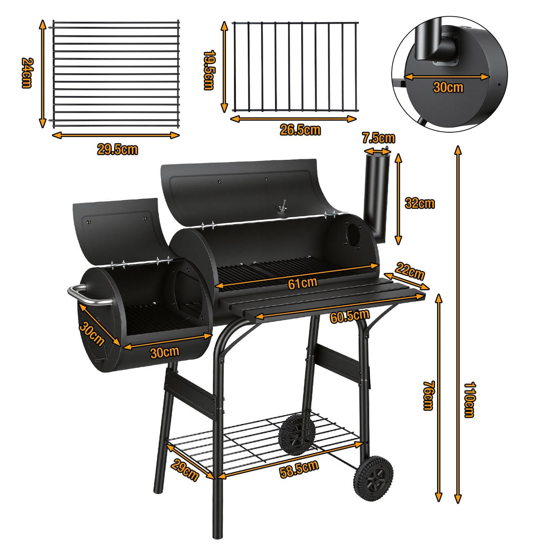 Offset Smoker Charcoal Grill with Side Firebox BBQ | Kalsten