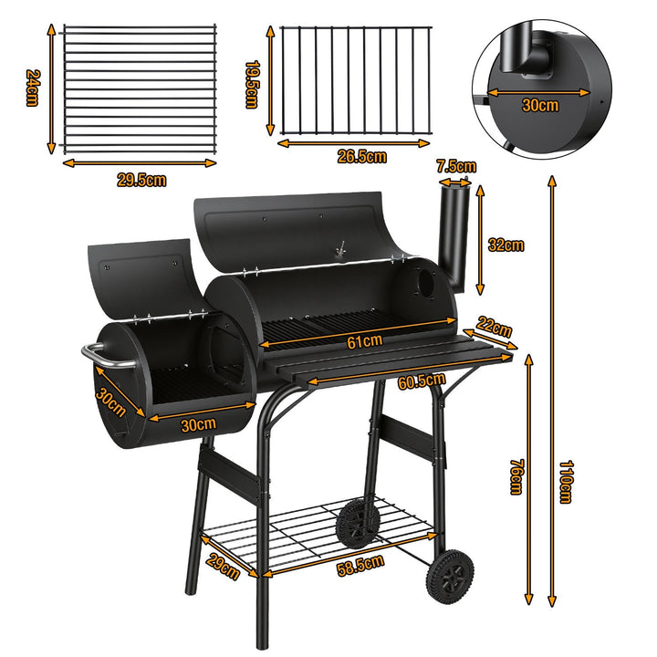 Offset Smoker Charcoal Grill with Side Firebox BBQ | Kalsten