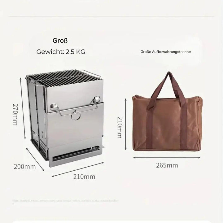 VuurKracht Compact – Foldable Stainless Steel Wood Stove for Outdoor Activities | Kalsten