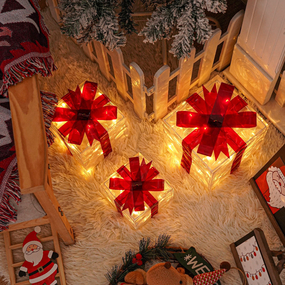 Skanto | Outdoor Christmas Lights Gift Boxes with Red Ribbon Decoration