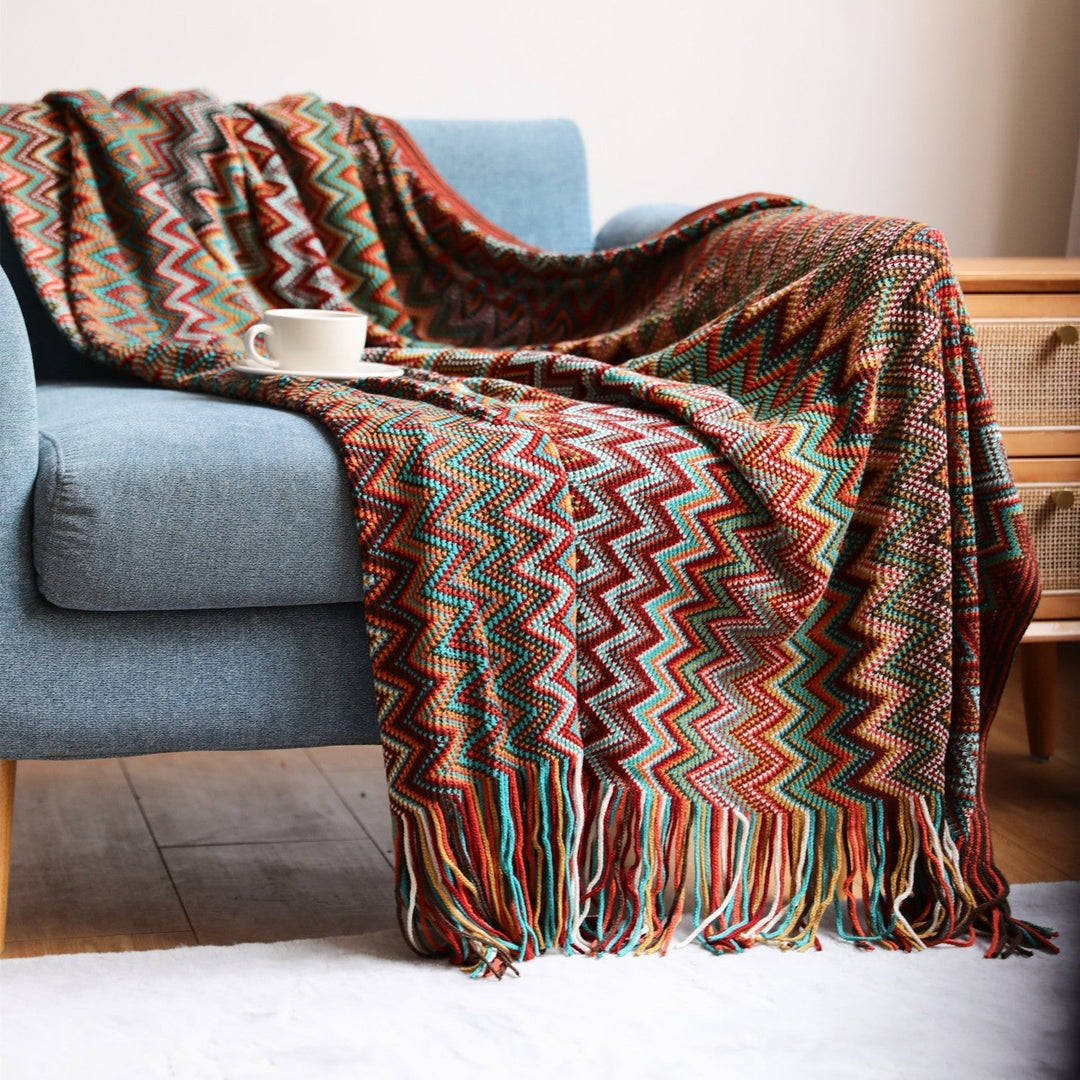 Boho Chevron Duvet Cover – Handwoven – With Fringes – Warm Earth Tones | Kalsten