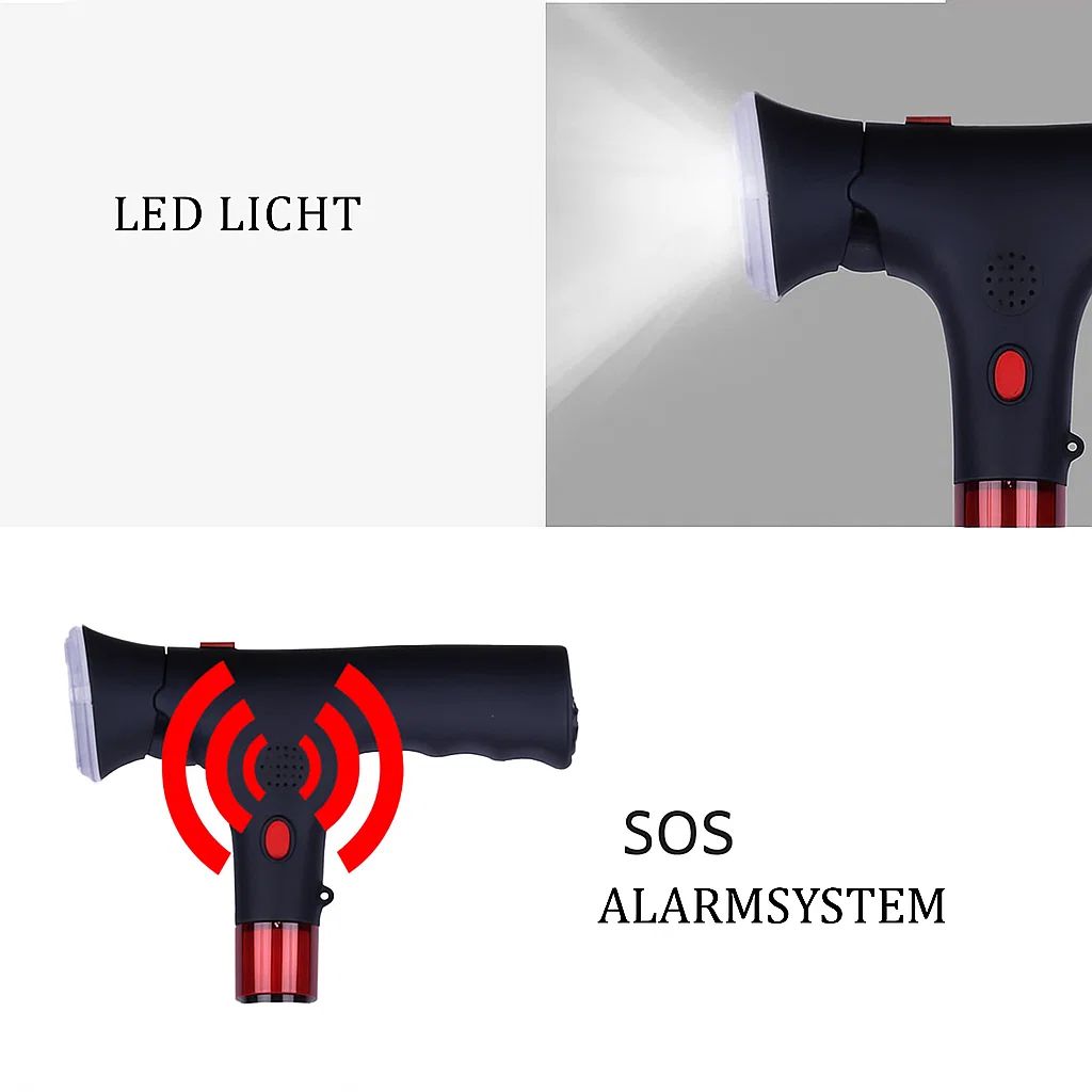 Kalsten | Foldable Walking Cane with LED Light | Height Adjustable | Anti-Slip Base | Alarm Function | Lightweight Aluminum