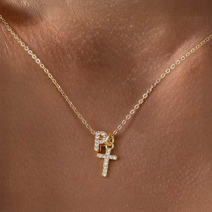Kalsten | Dainty Diamond Initial & Cross Necklace