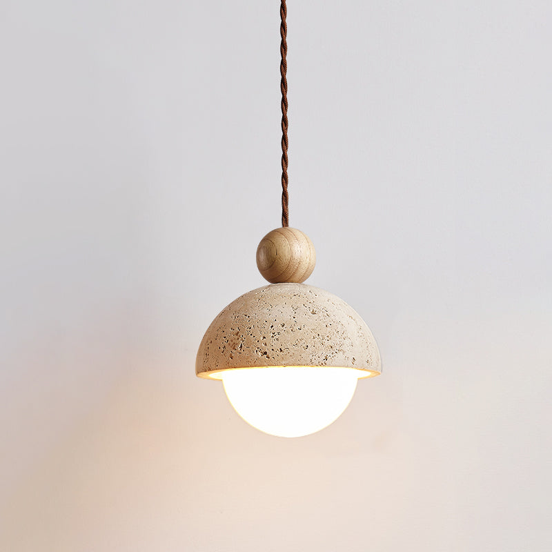 Pendant Light Travertine Glass Dome 5.9 in Beige Indoor Dining Kitchen Hanging Fixture Modern Lighting Decor | Kalsten