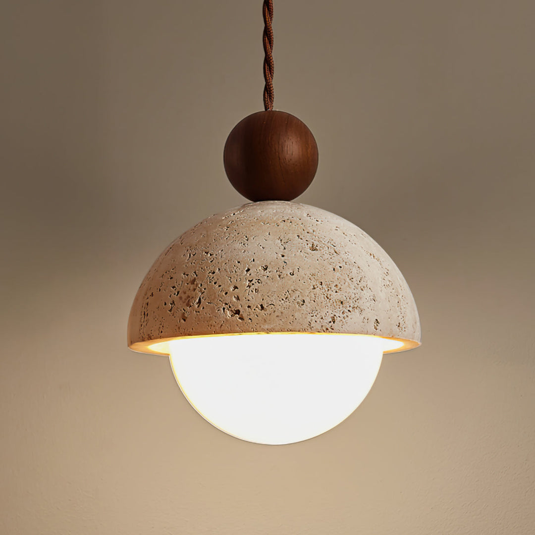 Pendant Light Travertine Glass Dome 5.9 in Beige Indoor Dining Kitchen Hanging Fixture Modern Lighting Decor | Kalsten
