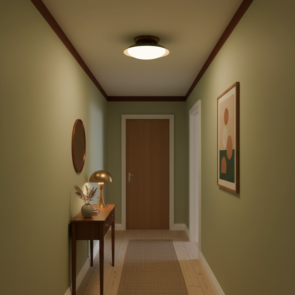 Ceiling Light Metal Dome 9.8 in LED Green Brown Bathroom Kitchen Flush Mount Fixture | Kalsten