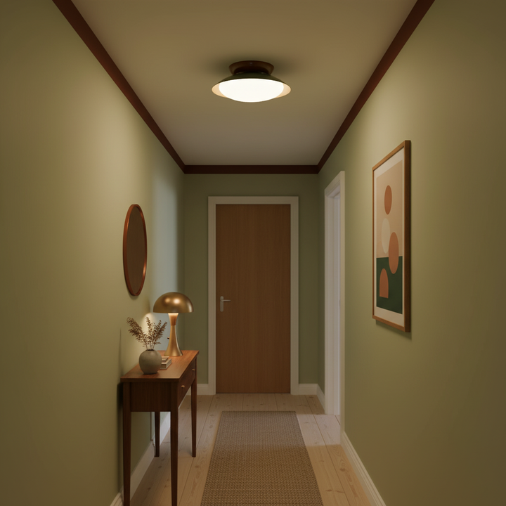 Ceiling Light Metal Dome 9.8 in LED Green Brown Bathroom Kitchen Flush Mount Fixture | Kalsten