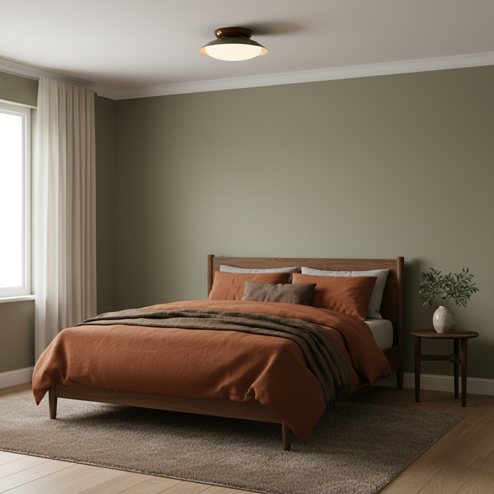 Ceiling Light Metal Dome 9.8 in LED Green Brown Bathroom Kitchen Flush Mount Fixture | Kalsten