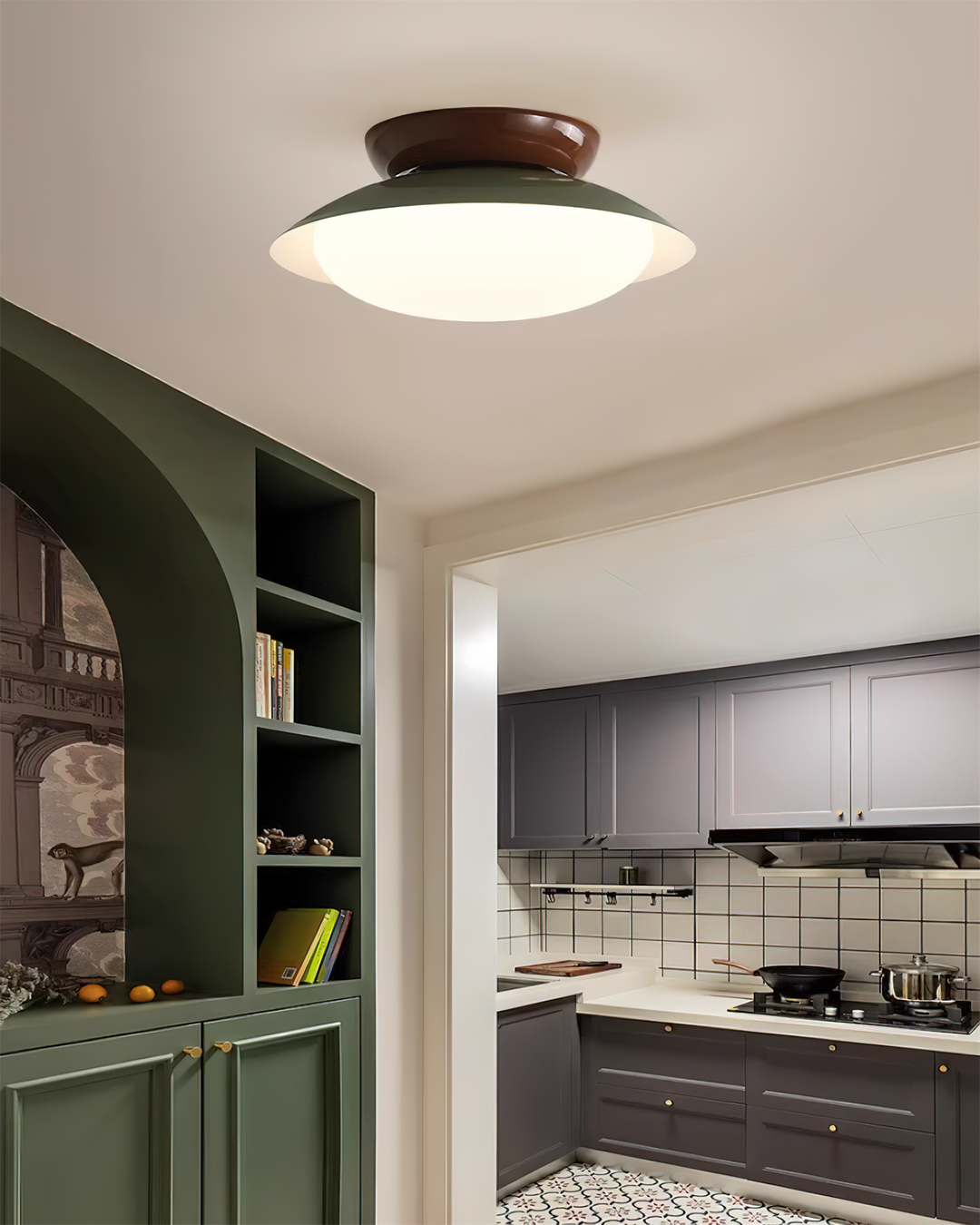 Ceiling Light Metal Dome 9.8 in LED Green Brown Bathroom Kitchen Flush Mount Fixture | Kalsten