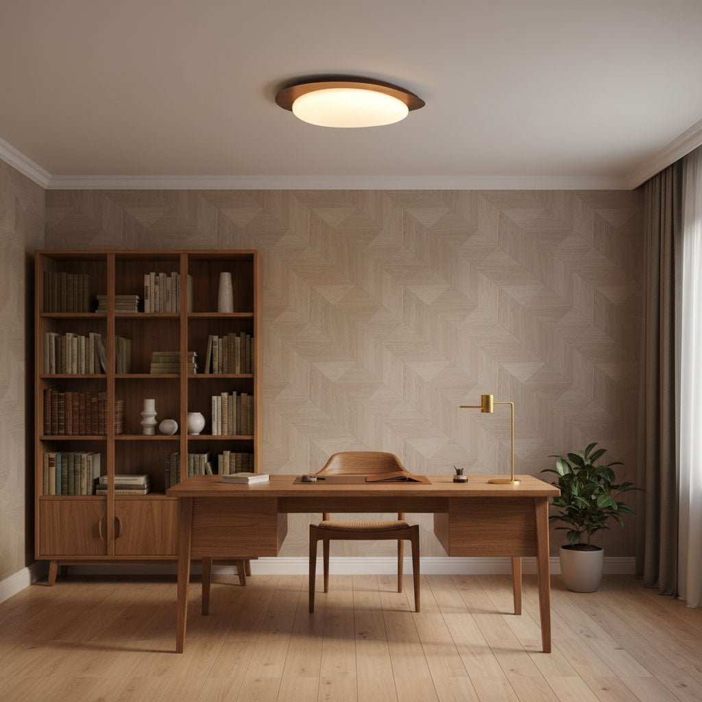 Pebble Ceiling Light 11.8 in 12W Walnut Grain Indoor Flush Mount LED | Modern Bedroom Living Room Dining Room Ceiling Fixture | Kalsten
