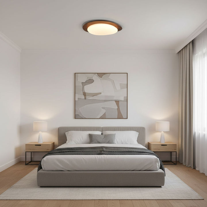 Pebble Ceiling Light 11.8 in 12W Walnut Grain Indoor Flush Mount LED | Modern Bedroom Living Room Dining Room Ceiling Fixture | Kalsten
