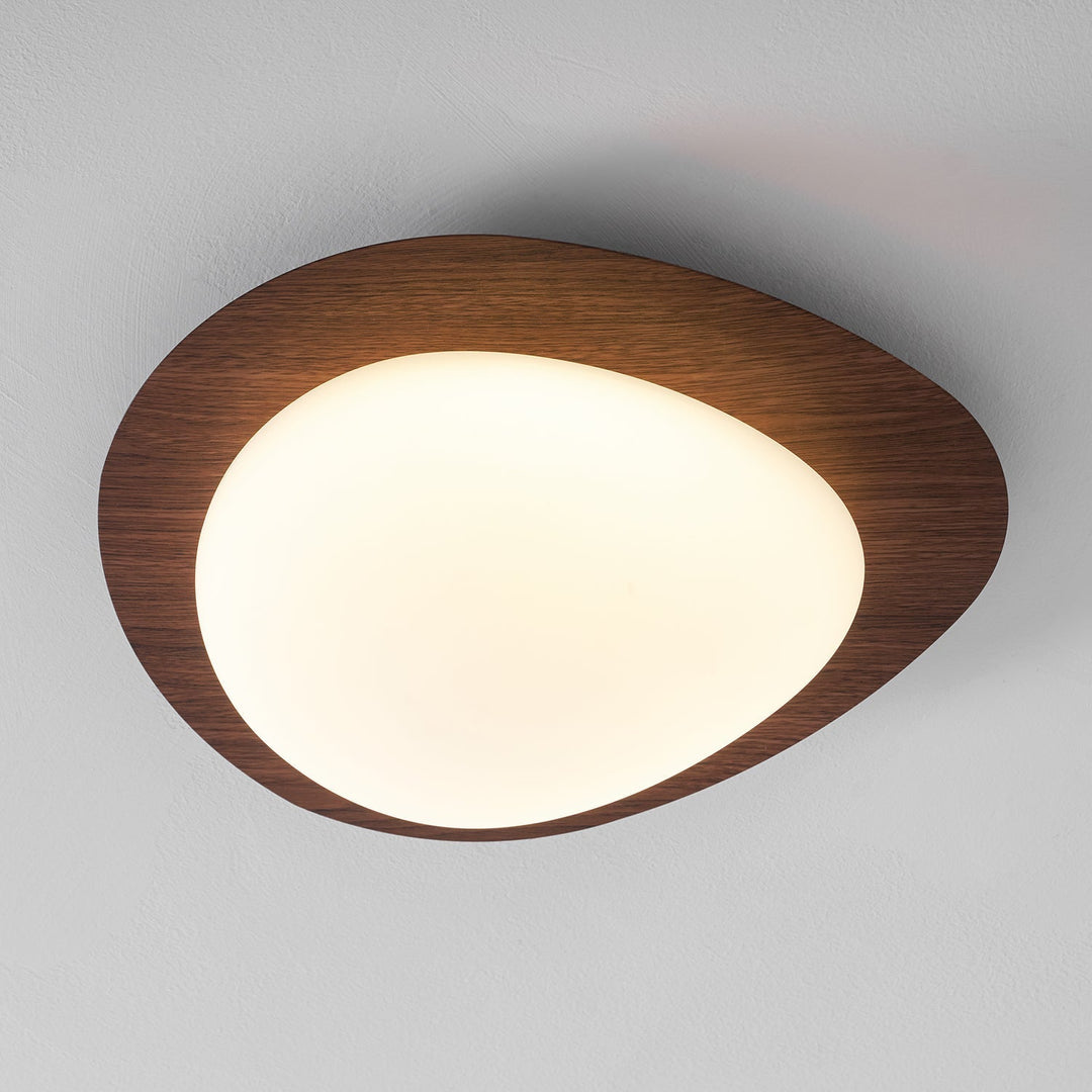 Pebble Ceiling Light 11.8 in 12W Walnut Grain Indoor Flush Mount LED | Modern Bedroom Living Room Dining Room Ceiling Fixture | Kalsten