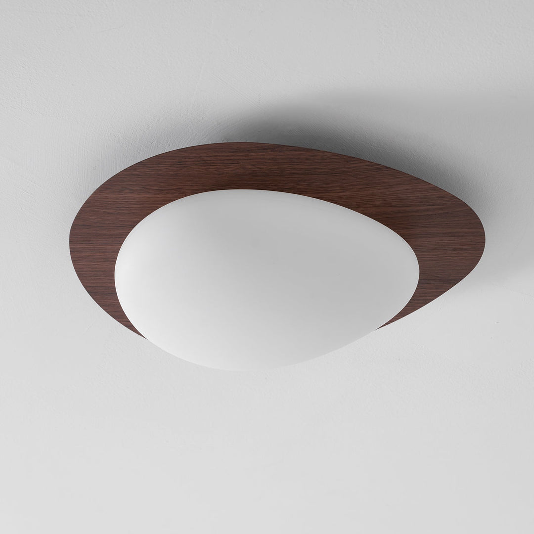 Pebble Ceiling Light 11.8 in 12W Walnut Grain Indoor Flush Mount LED | Modern Bedroom Living Room Dining Room Ceiling Fixture | Kalsten