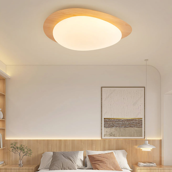 Pebble Ceiling Light 11.8 in 12W Walnut Grain Indoor Flush Mount LED | Modern Bedroom Living Room Dining Room Ceiling Fixture | Kalsten
