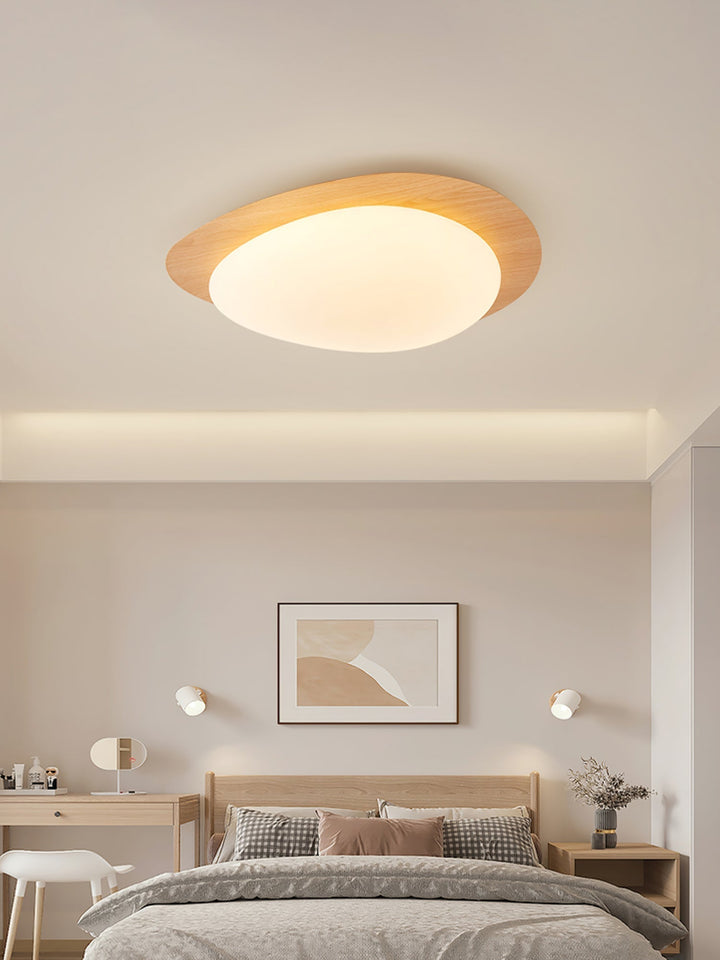 Pebble Ceiling Light 11.8 in 12W Walnut Grain Indoor Flush Mount LED | Modern Bedroom Living Room Dining Room Ceiling Fixture | Kalsten