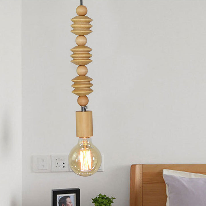 Pendant Light Wood Bead 12.6 in Adjustable Hanging Living Room Bedroom Dining Room Decor | Kalsten