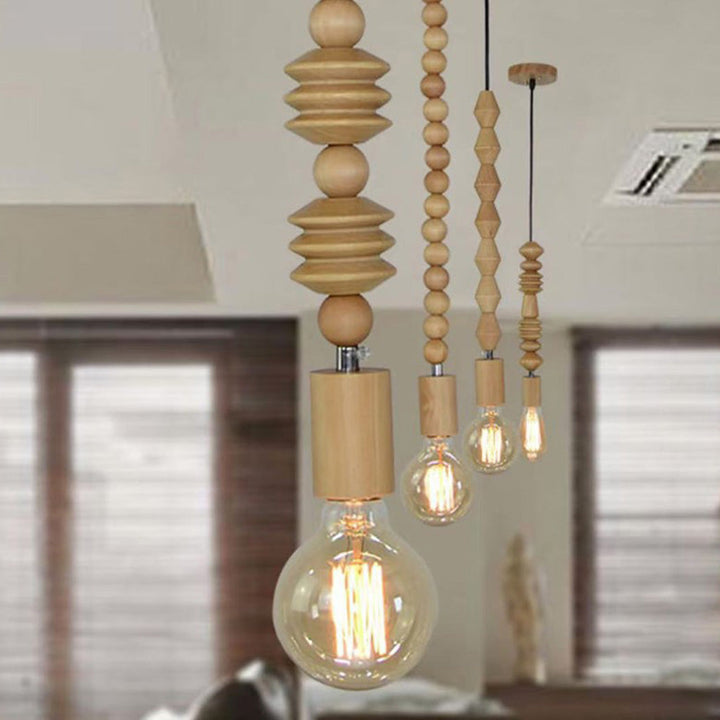 Pendant Light Wood Bead 12.6 in Adjustable Hanging Living Room Bedroom Dining Room Decor | Kalsten