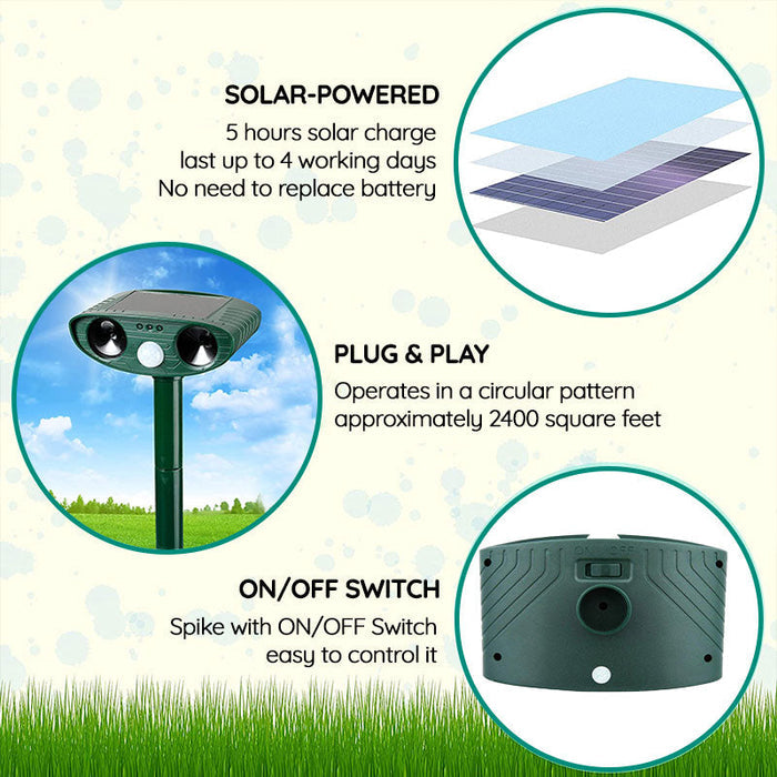 Kalsten | Raccoon Outdoor Ultrasonic Repeller - Solar-powered Ultrasonic Animal and Pest Control - Get rid of raccoons within 48 hours