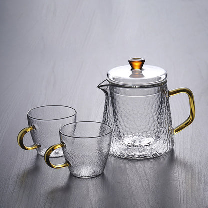 Skanto | Pindefang Glass Teapot with Infuser | Handmade Heat-Resistant Teapot with Golden Handle
