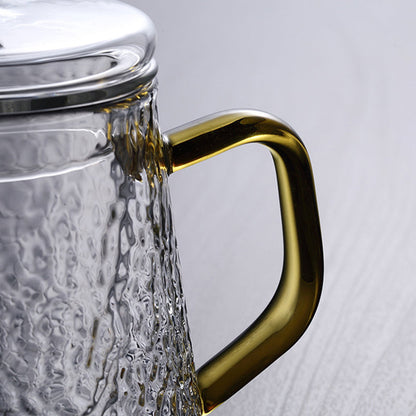 Skanto | Pindefang Glass Teapot with Infuser | Handmade Heat-Resistant Teapot with Golden Handle