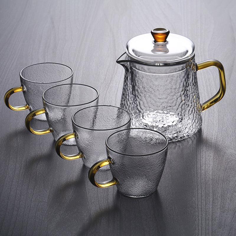 Skanto | Pindefang Glass Teapot with Infuser | Handmade Heat-Resistant Teapot with Golden Handle