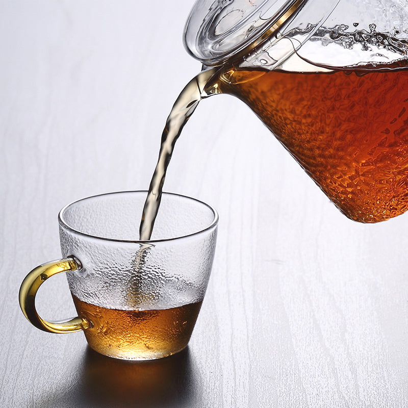 Skanto | Pindefang Glass Teapot with Infuser | Handmade Heat-Resistant Teapot with Golden Handle