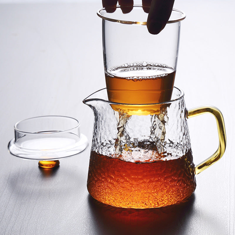 Skanto | Pindefang Glass Teapot with Infuser | Handmade Heat-Resistant Teapot with Golden Handle