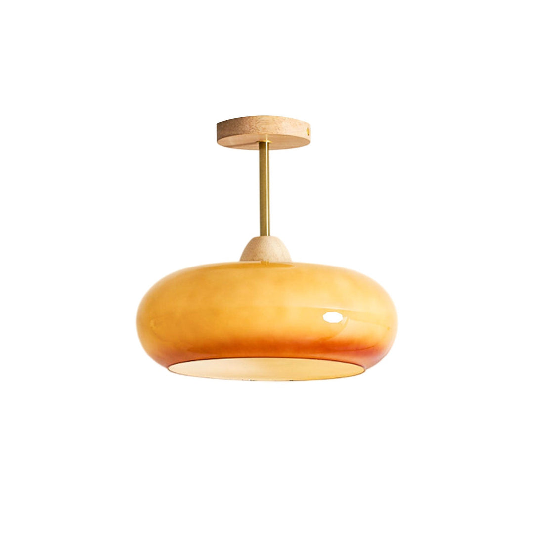 Plafonnier Ceiling Lamp Wood Glass 11 in Orange White Indoor Dining Bedroom Lighting Fixture | Kalsten