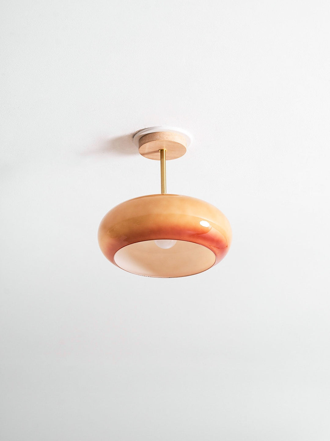 Plafonnier Ceiling Lamp Wood Glass 11 in Orange White Indoor Dining Bedroom Lighting Fixture | Kalsten