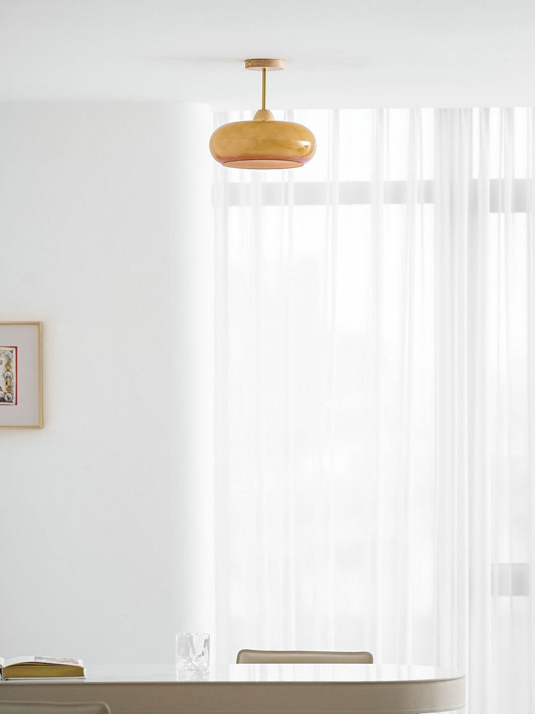 Plafonnier Ceiling Lamp Wood Glass 11 in Orange White Indoor Dining Bedroom Lighting Fixture | Kalsten