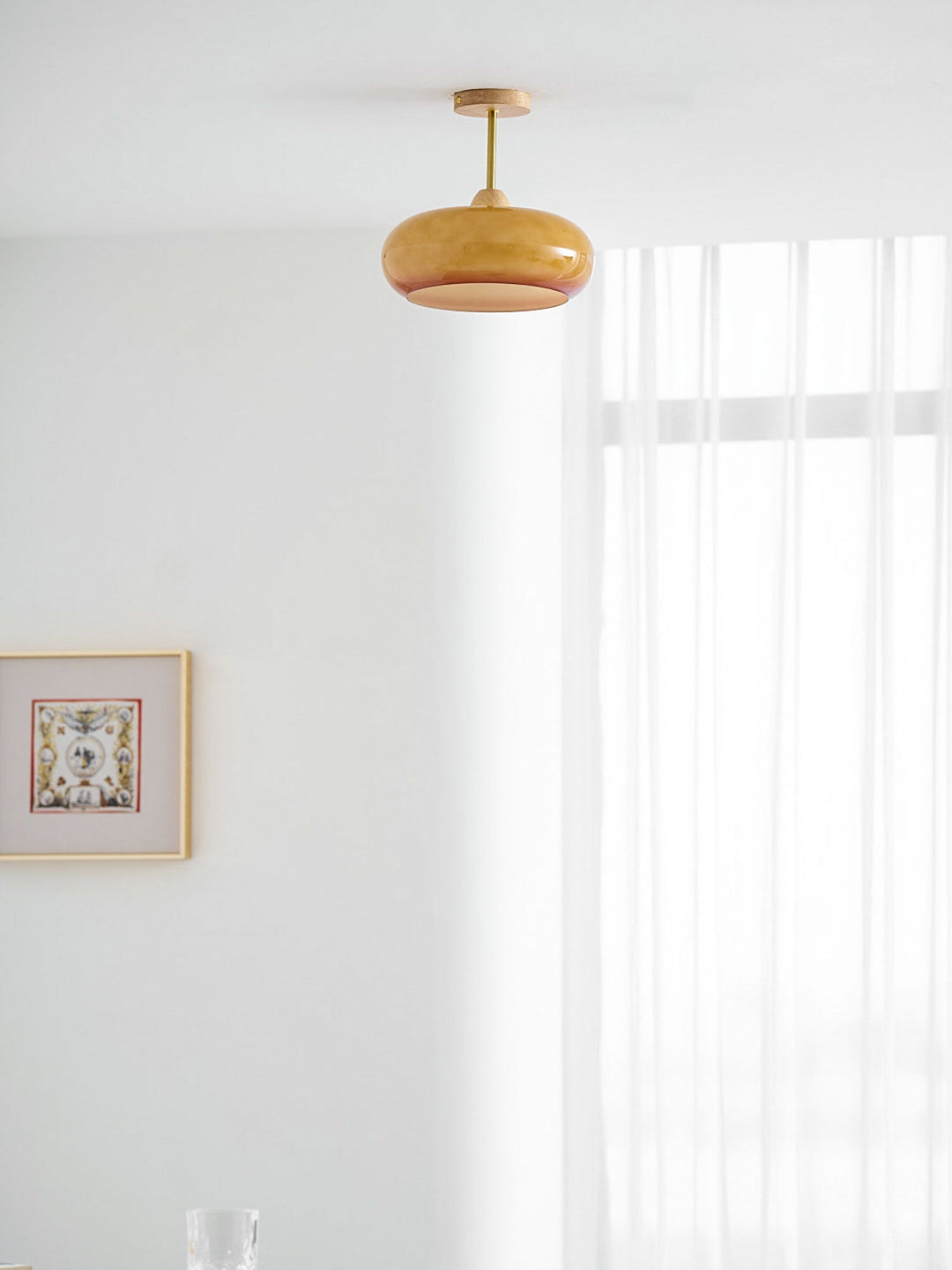 Plafonnier Ceiling Lamp Wood Glass 11 in Orange White Indoor Dining Bedroom Lighting Fixture | Kalsten