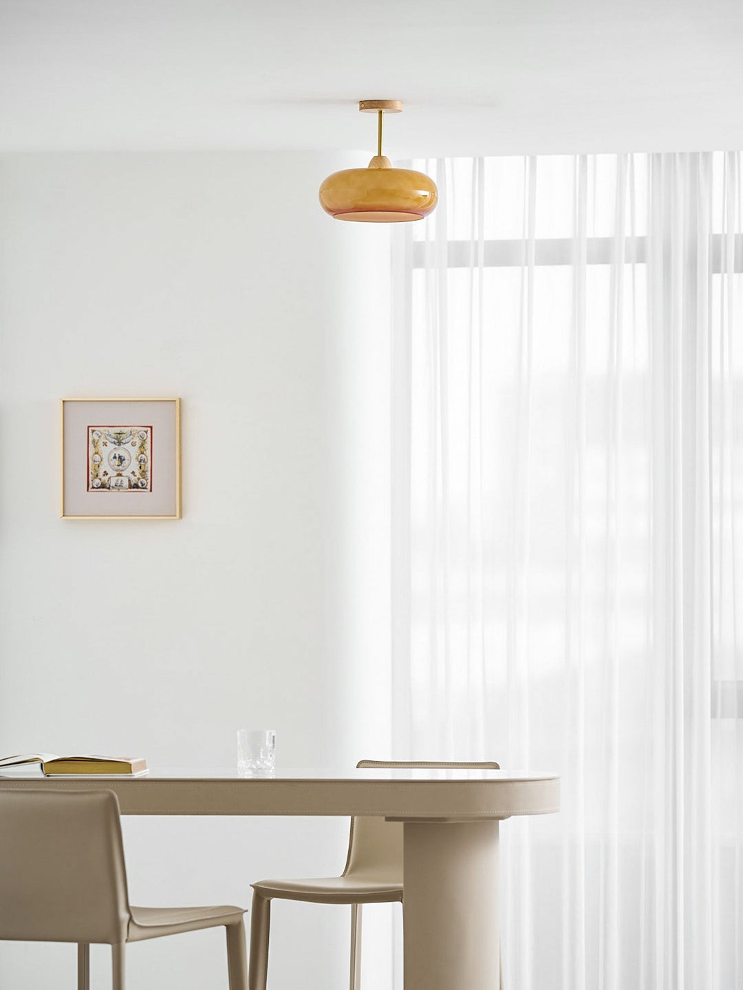 Plafonnier Ceiling Lamp Wood Glass 11 in Orange White Indoor Dining Bedroom Lighting Fixture | Kalsten