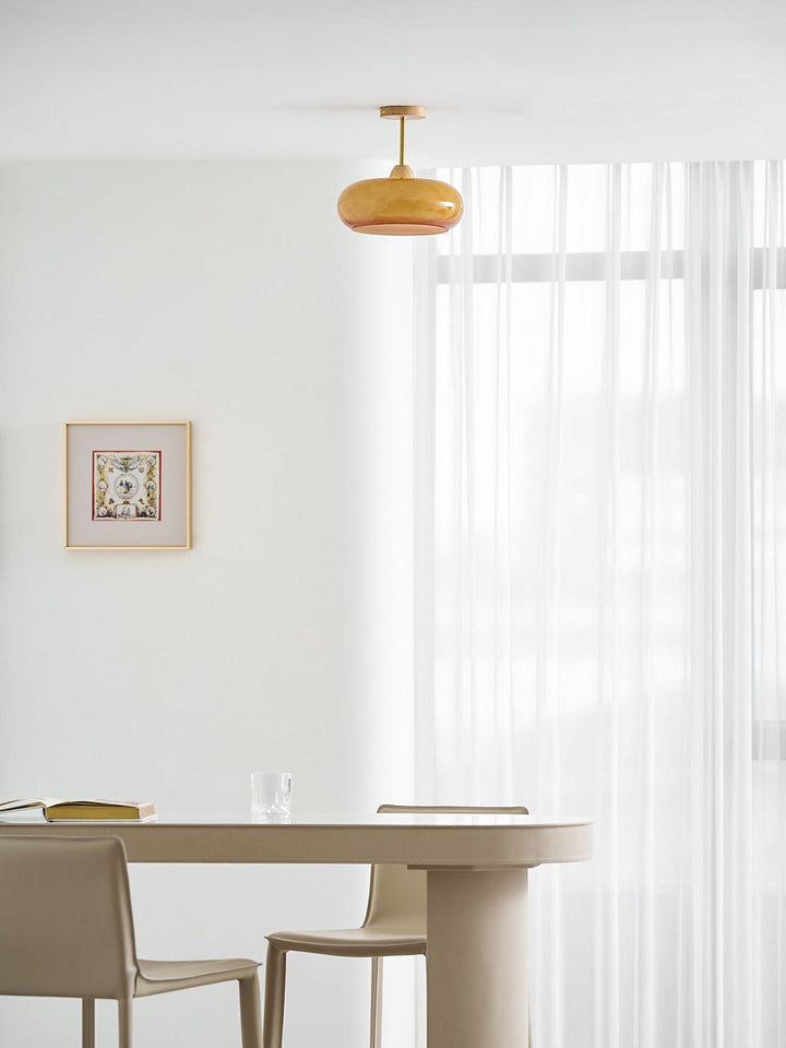 Plafonnier Ceiling Lamp Wood Glass 11 in Orange White Indoor Dining Bedroom Lighting Fixture | Kalsten