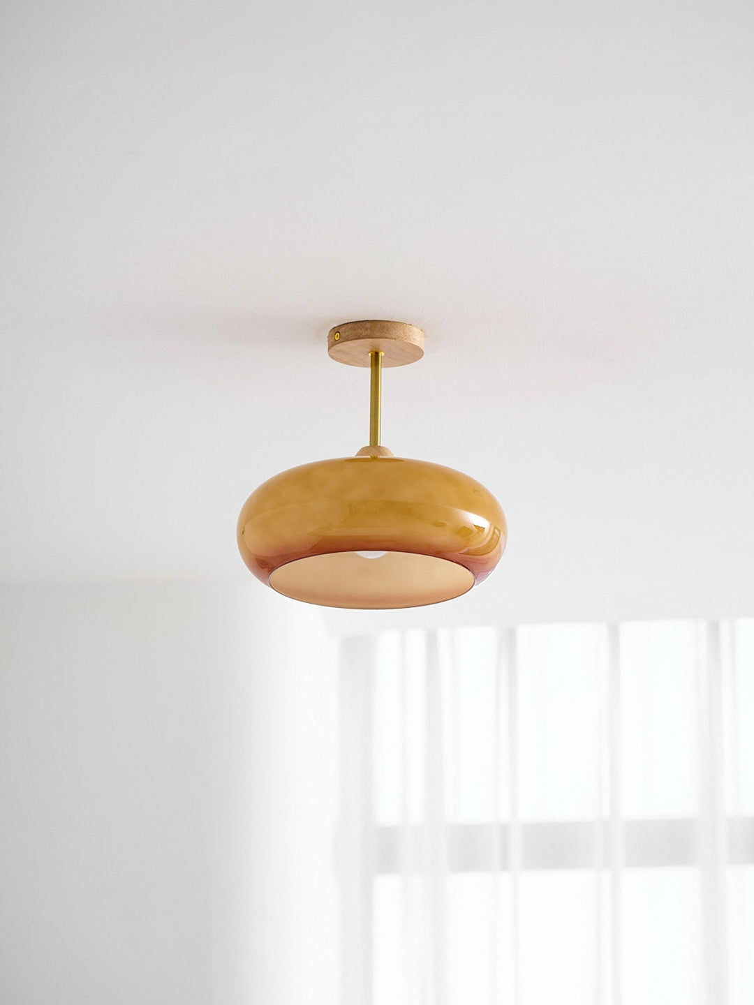 Plafonnier Ceiling Lamp Wood Glass 11 in Orange White Indoor Dining Bedroom Lighting Fixture | Kalsten