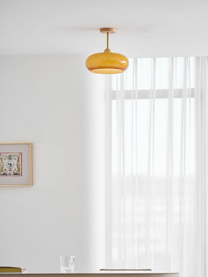 Plafonnier Ceiling Lamp Wood Glass 11 in Orange White Indoor Dining Bedroom Lighting Fixture | Kalsten