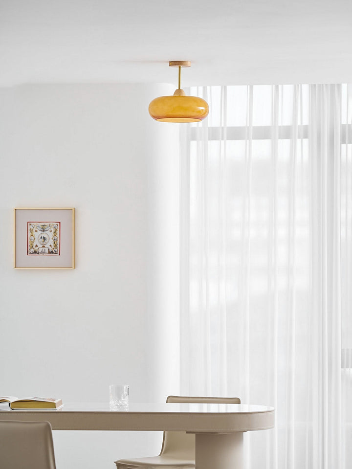 Plafonnier Ceiling Lamp Wood Glass 11 in Orange White Indoor Dining Bedroom Lighting Fixture | Kalsten