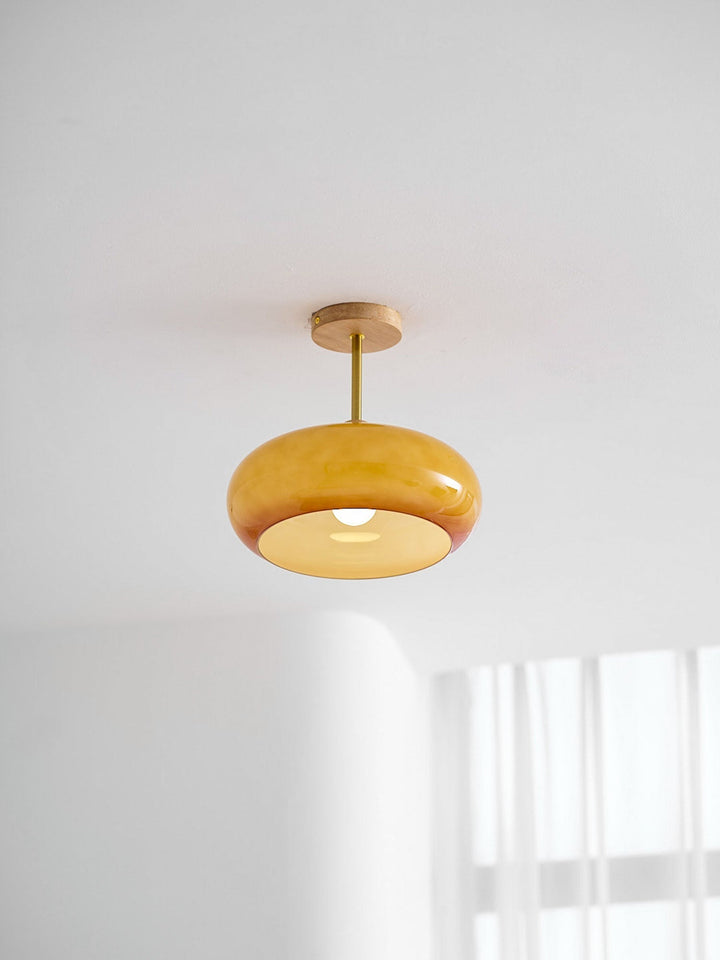 Plafonnier Ceiling Lamp Wood Glass 11 in Orange White Indoor Dining Bedroom Lighting Fixture | Kalsten